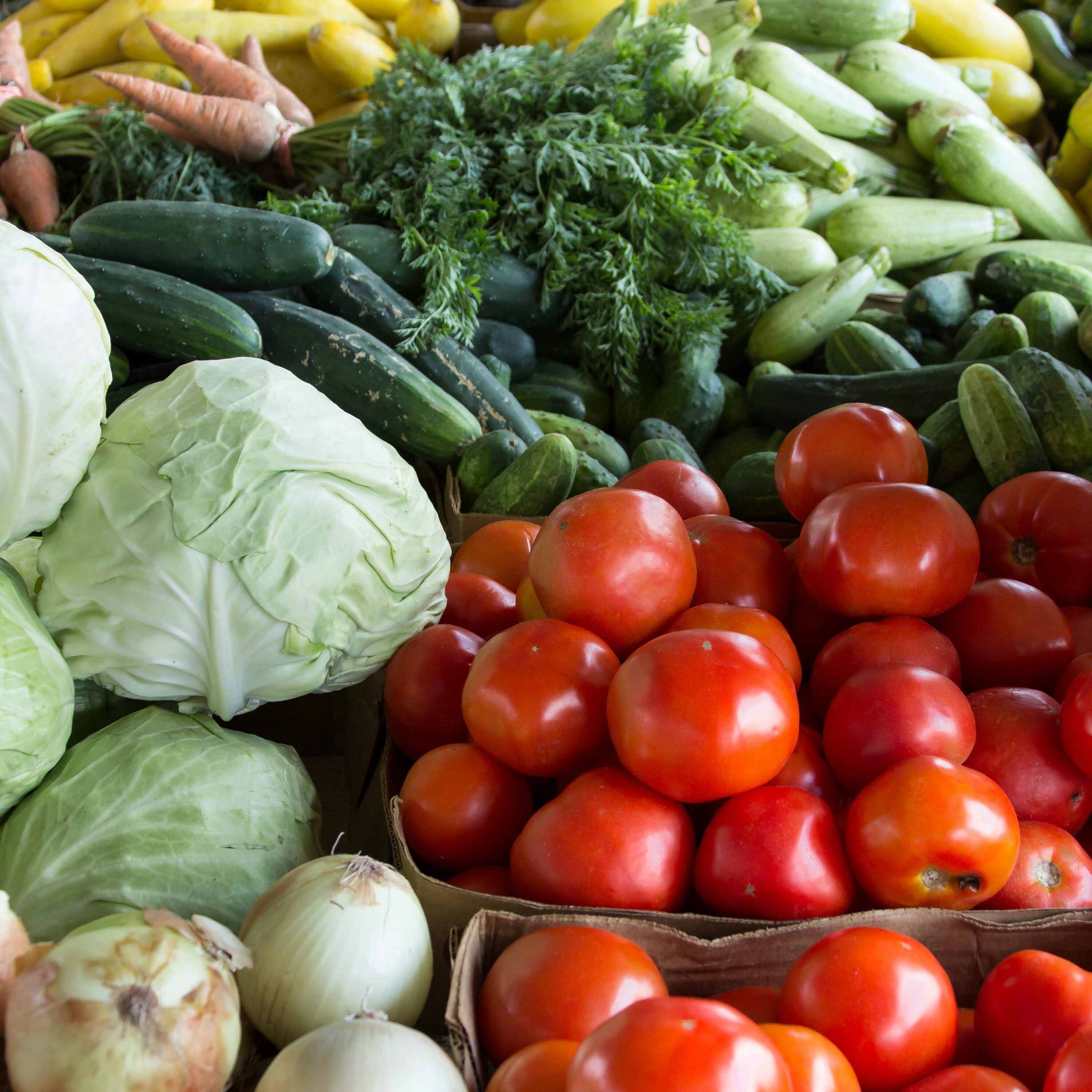 Photo of assortment of vegetables piled closely together
